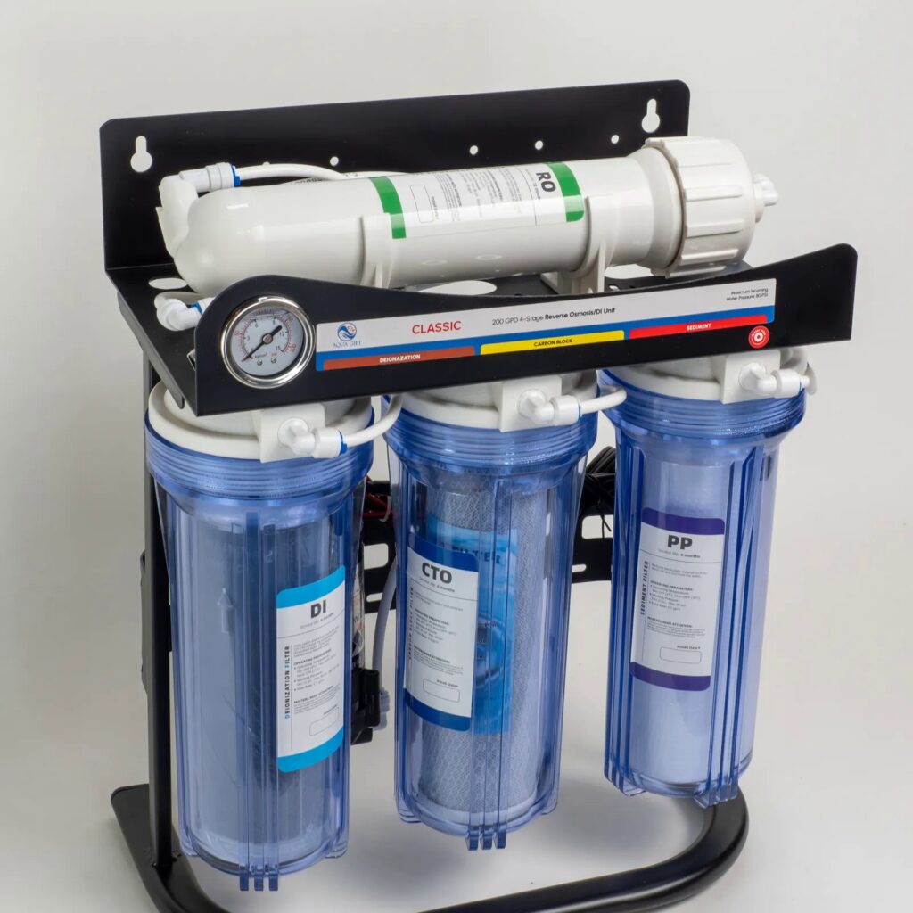 4段RO+DI 苔いじめ RO+DI浄水器クロノス 純水生産1日600L表記 加圧ポンプ付き アクアリウム用